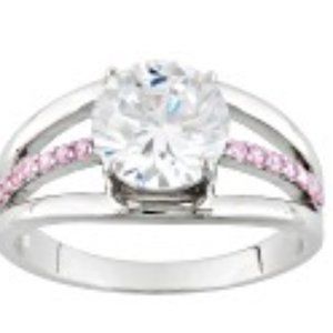 Pink&white ring in rhodium over .925 Sterling SZ 10